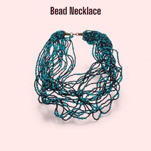 Multi Strand Turquoise Navy Blue Bead Necklace Iridescent 19”